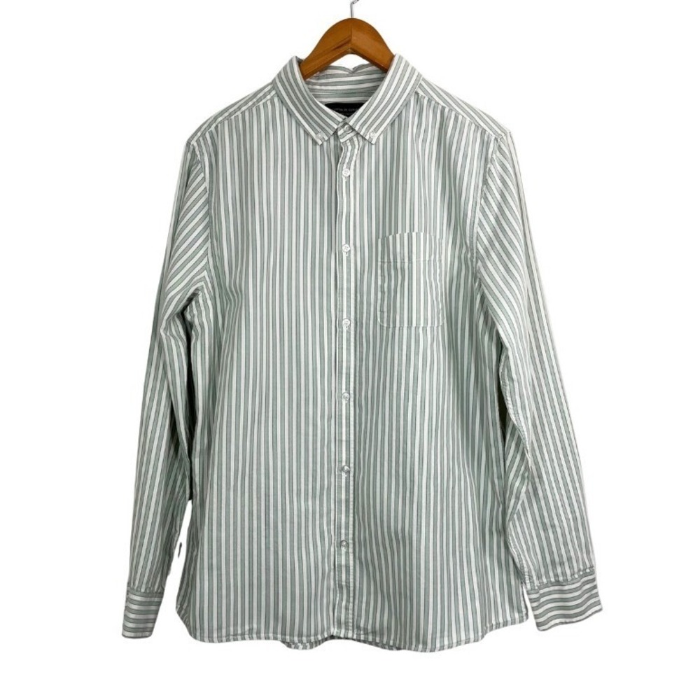 Cotton On Garments Stripe Button Up Shirt XL‎ Green White Long Sleeve Cotton